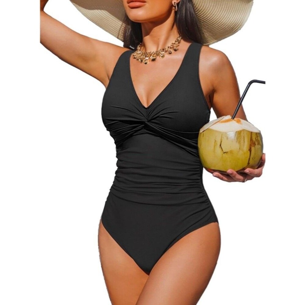 Holipick Tummy Control Large Swimsuit Push Up Bathing Suit Full Coverage Black